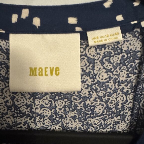 Maeve by Anthropologie Size 8 Maeve Navy Blue Floral Print Boho Blouse with Bell - Picture 3 of 4